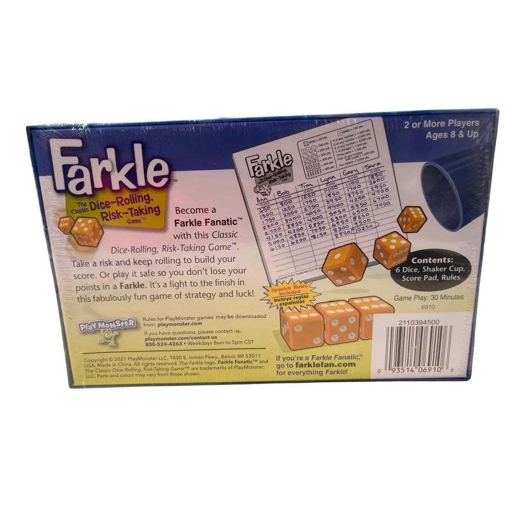 PlayMonster Farkle Classic Dice Rolling Risk Taking Game New Sealed 6910 Ages 8+